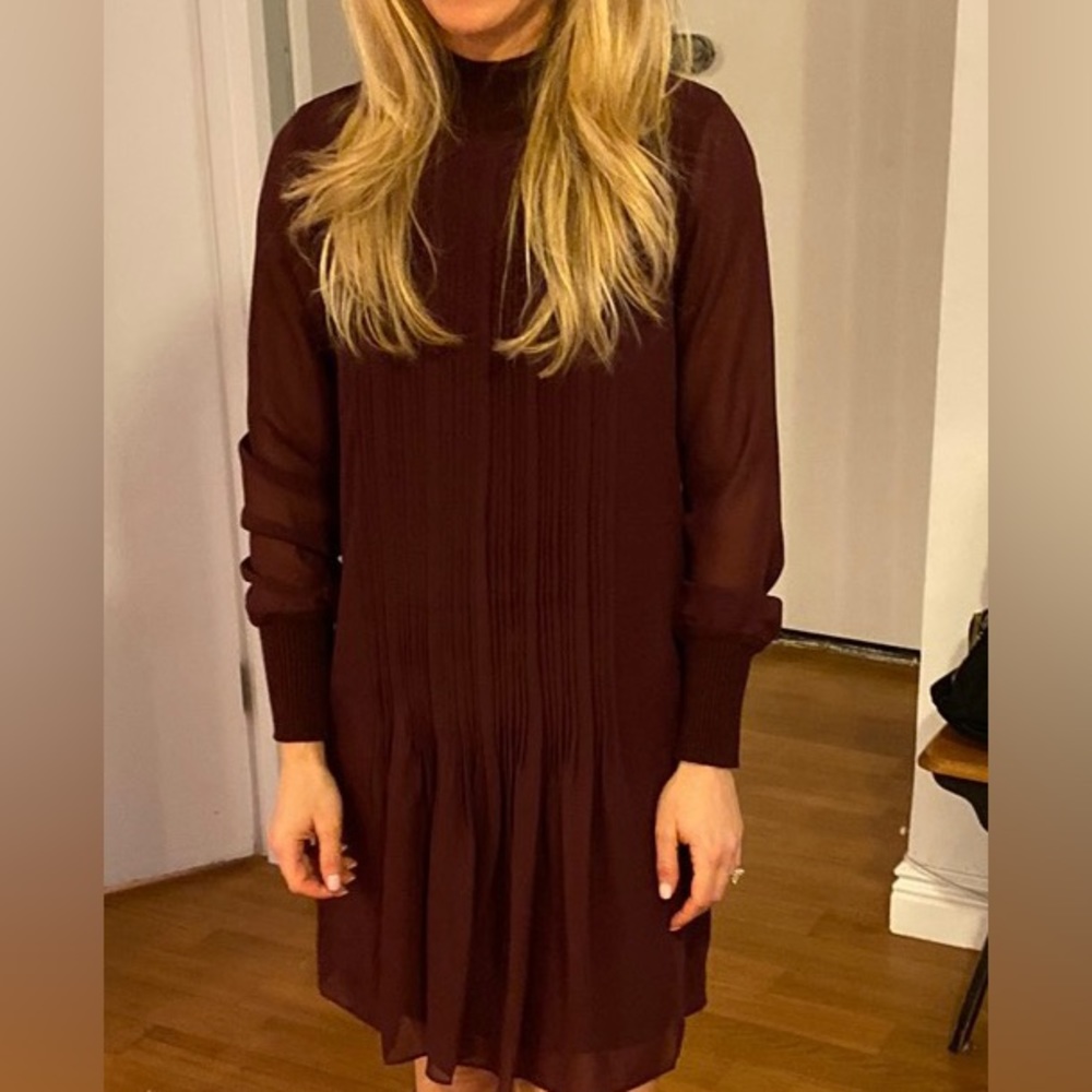 Club Monaco Women Pintuck Rib Dress Burgundy Size 0